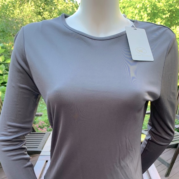 Silk & Cashmere Smokey Gray Woman Top Silk & Viscose blend long sleeves Size L - Picture 1 of 16